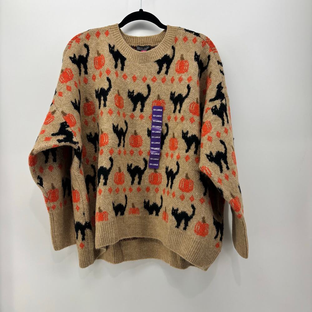 Vince Camuto Sz XXL Womens Sweater Black Cat Pumpkin Halloween Crewneck Fall - Picture 16 of 16